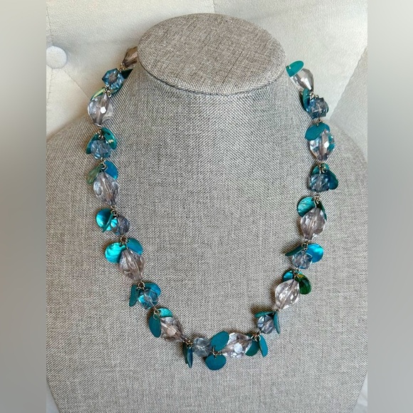 NY & C SET Blue Mother of Pearl and Silver SET Necklace and Earrings - Picture 1 of 6